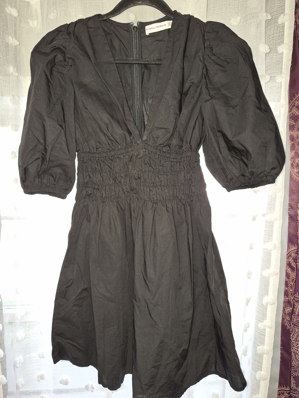 Faithfull the Brand Black Mini Dress with Puff Sleeves